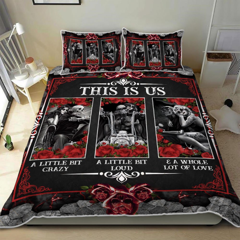 Motorcycle Skull Couple This Is Us Quilt Bedding Set