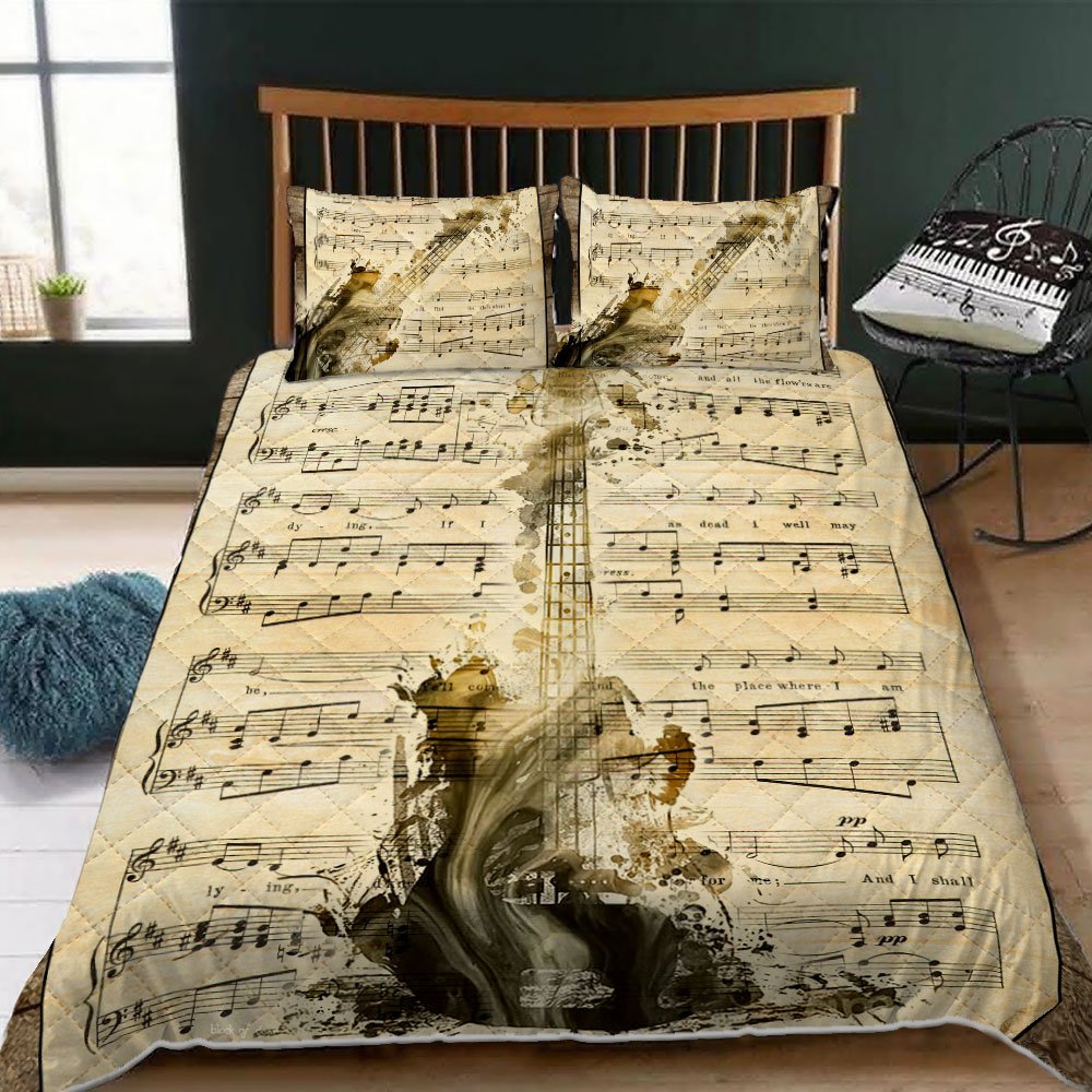 Music Is Life Guitar Is Love Quilt Bedding Set-6wxit