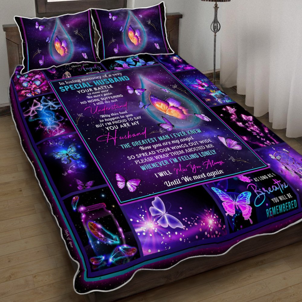 My Angel Husband Galaxy Butterflies Quilt Bedding Set