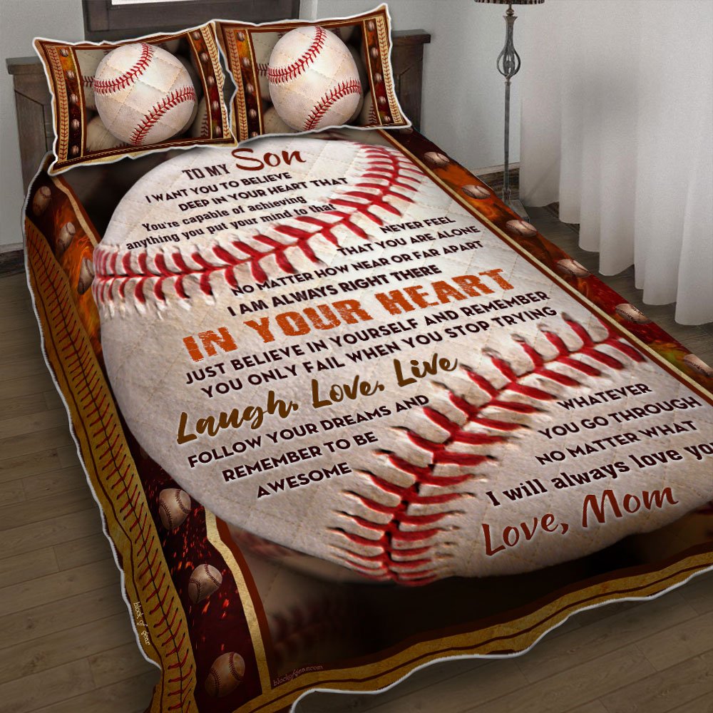 My Baseball Son Mom Quilt Bedding Set