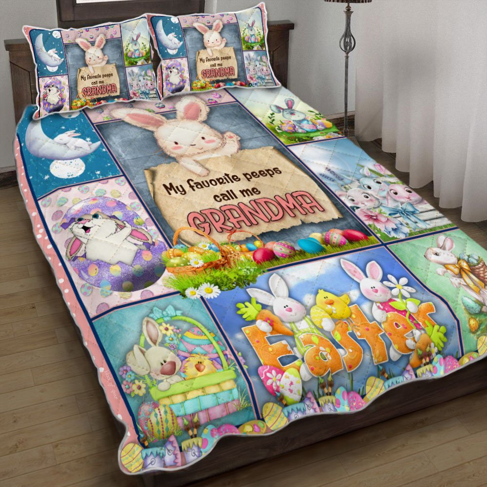 My Favorite Peeps Call Me Grandma Bunny Easter Quilt Bedding Set