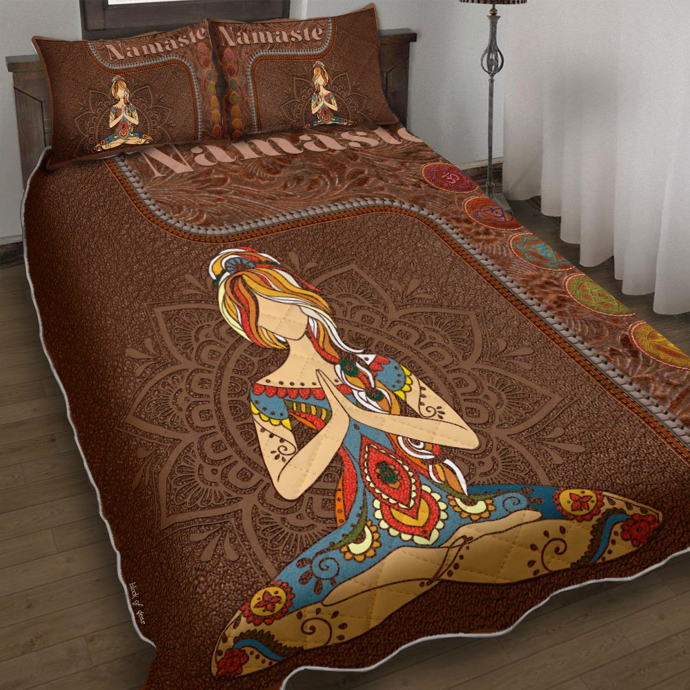 Namaste Yoga Girl Hippie Quilt Bedding Set