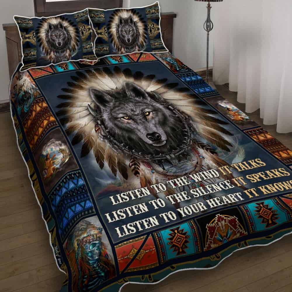 Native Amerian Wolf Spirit V1 Quilt Bedding Set