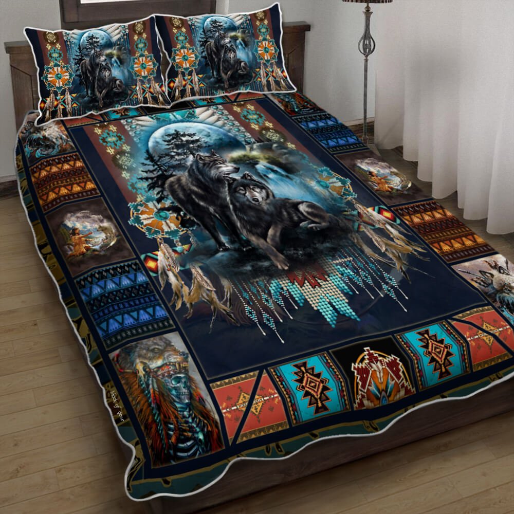 Native Amerian Wolf Spirit V2 Quilt Bedding Set