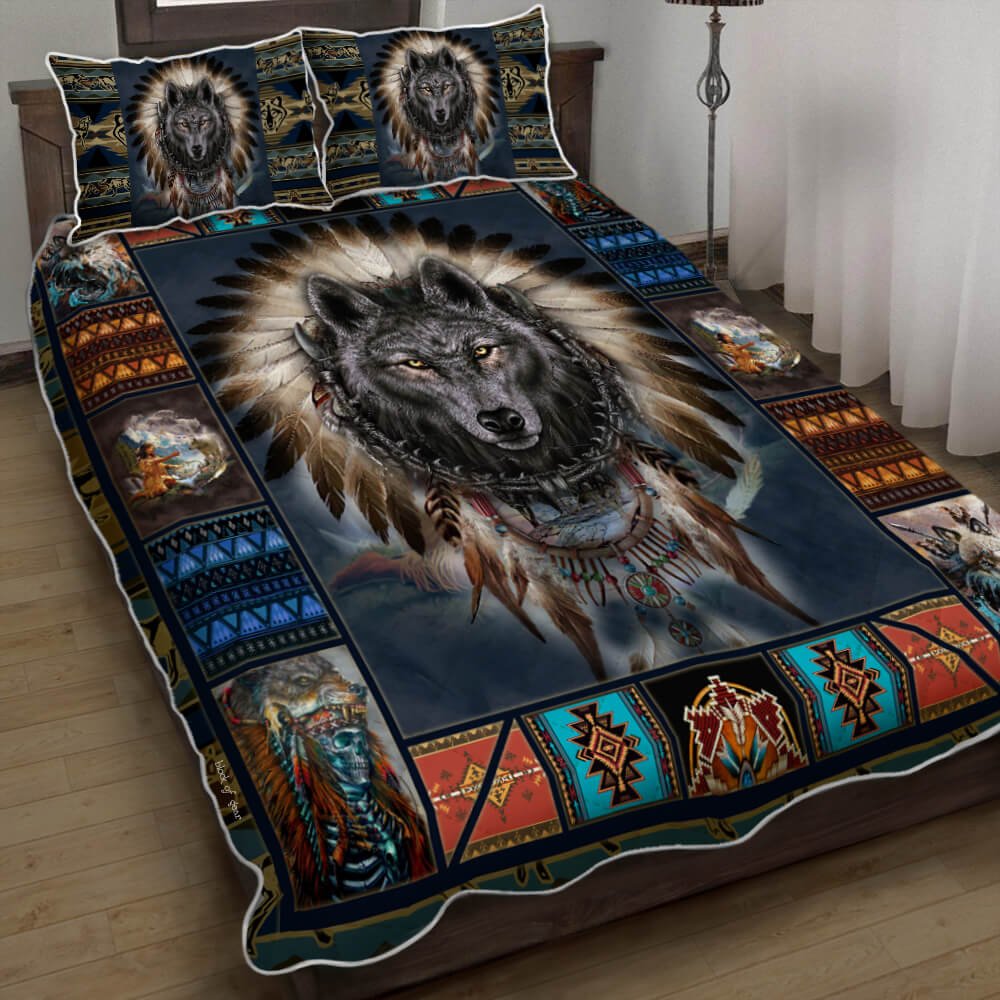 Native Amerian Wolf Spirit V3 Quilt Bedding Set