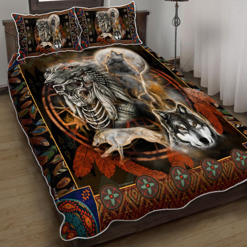 Native American Chief Wolf Quilt Bedding Set