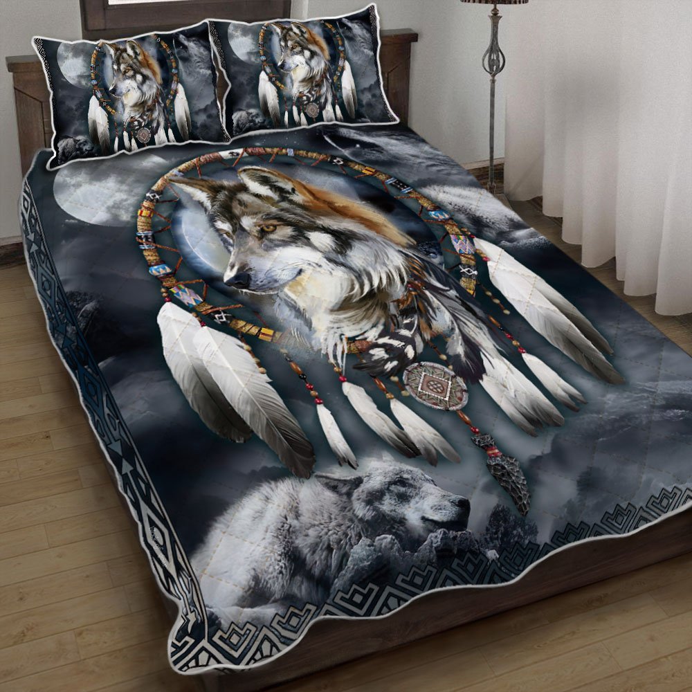 Native Wolf Gray Native American Wolf Quilt Bedding Set