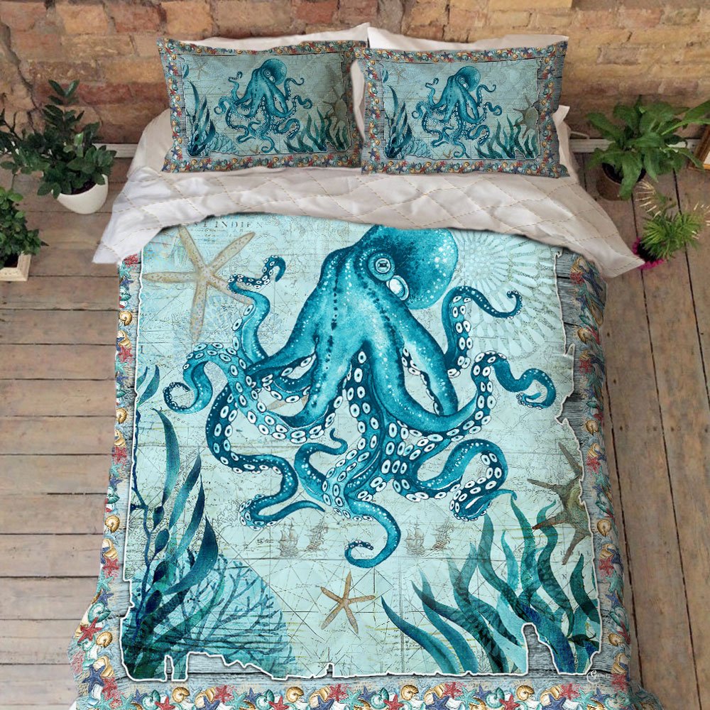 Octopus Bedding Set Beach Ocean Octopus Quilt Bedding Set Trl1324qs