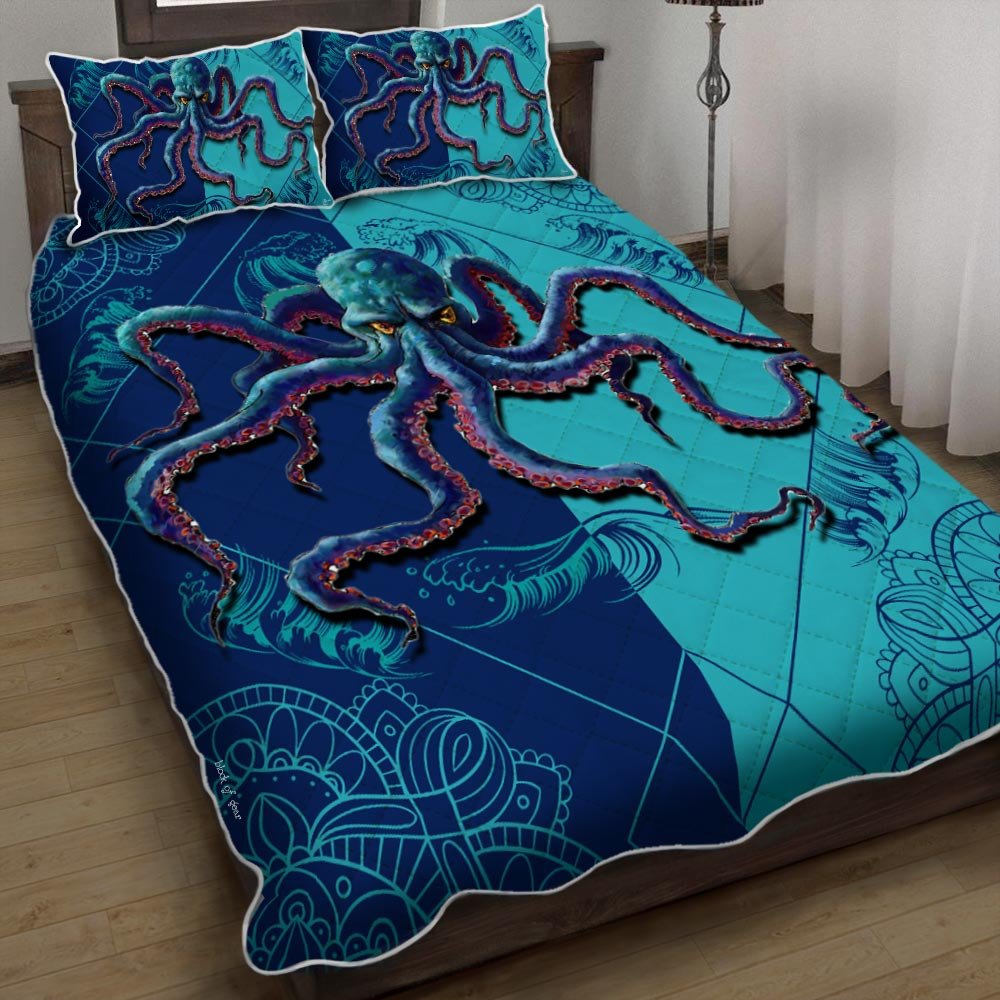 Octopus Quilt Bedding Set Giant Octopus Ocean Ddh2412qs