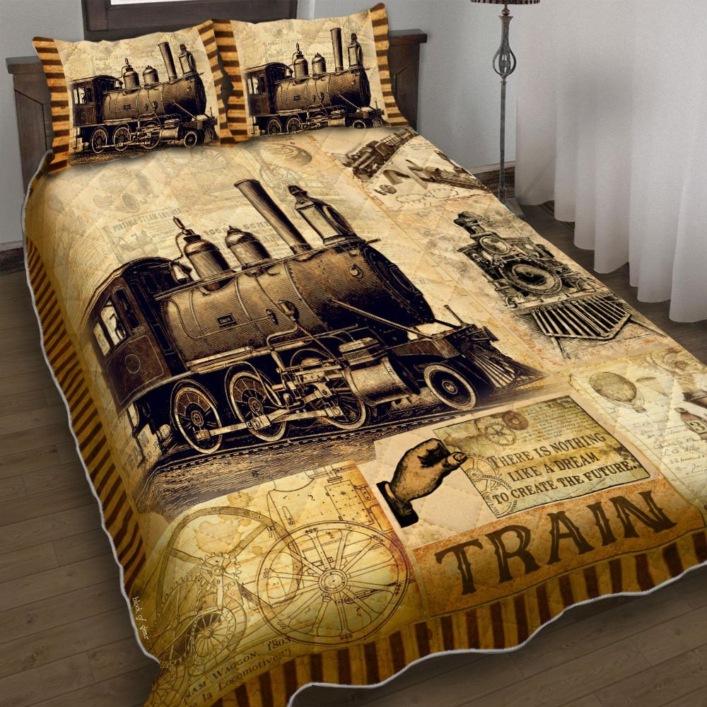 Old Time Vintage Steam Train Quilt Bedding Set