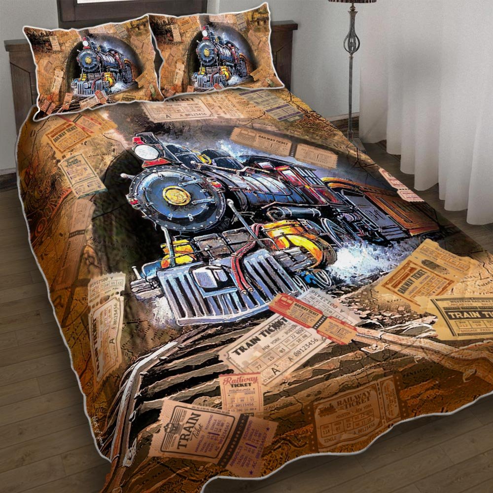 Old Vintage Steam Locomotive Quilt Bedding Set