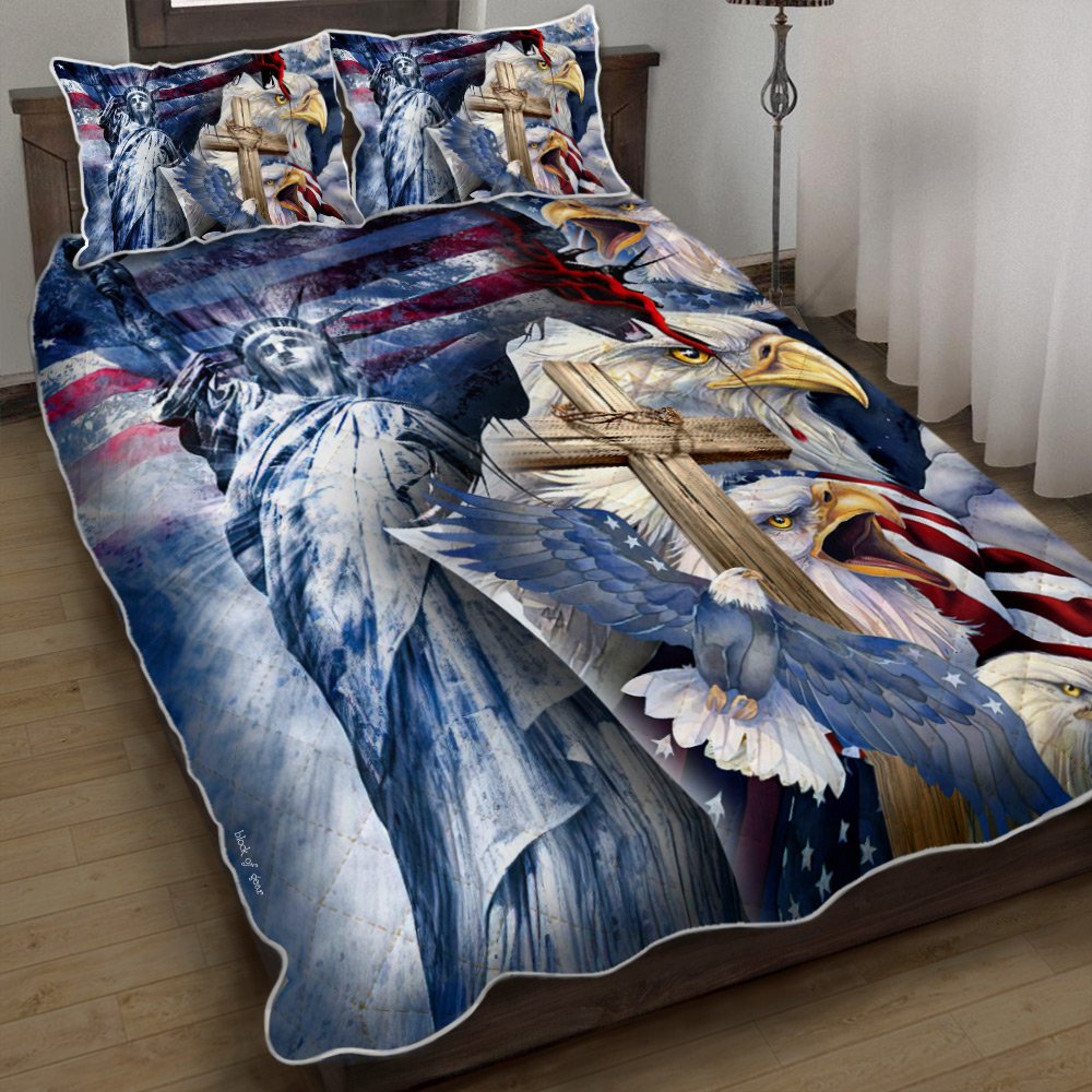 One Nation Under God American Patriotism Eagle Quilt Bedding Set