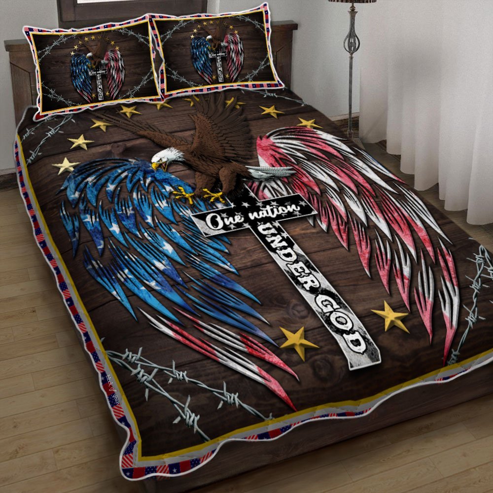 One Nation Under God Eagle Christian Quilt Bedding Set