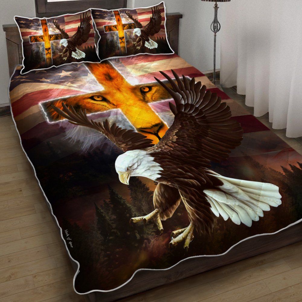 One Nation Under God Lion American Eagle Quilt Bedding Set