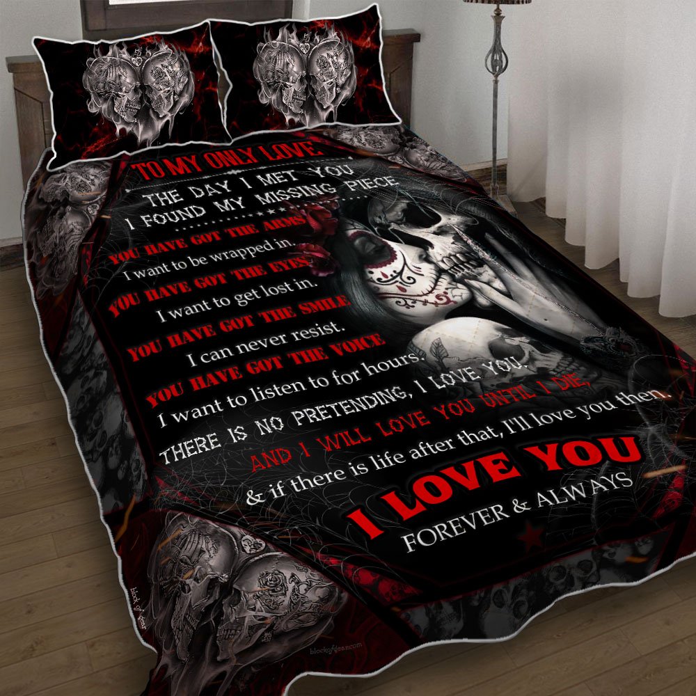 Only Love Skull Couple Quilt Bedding Set