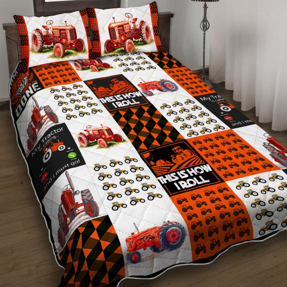 Orange Tractor Farmer This Is How I Roll Quilt Bedding Set