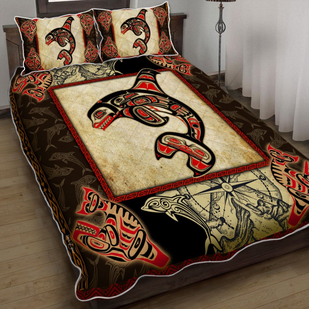 Orca Tattoo Native American Quilt Bedding Set Qnk801qsv2