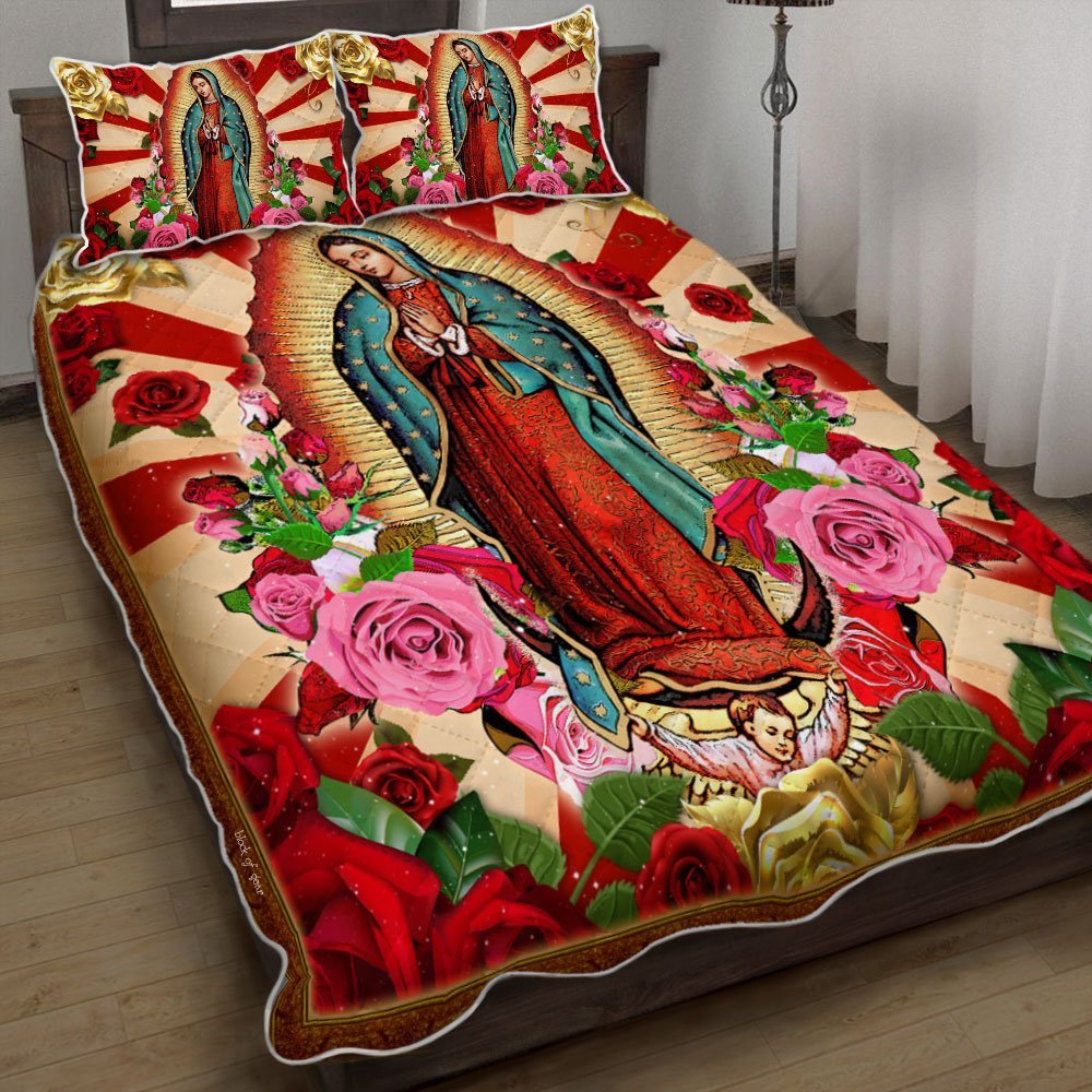 Our Lady Of Guadalupe Mother Mary Roses Virgin Mary Quilt Bedding Set Lha2143qs