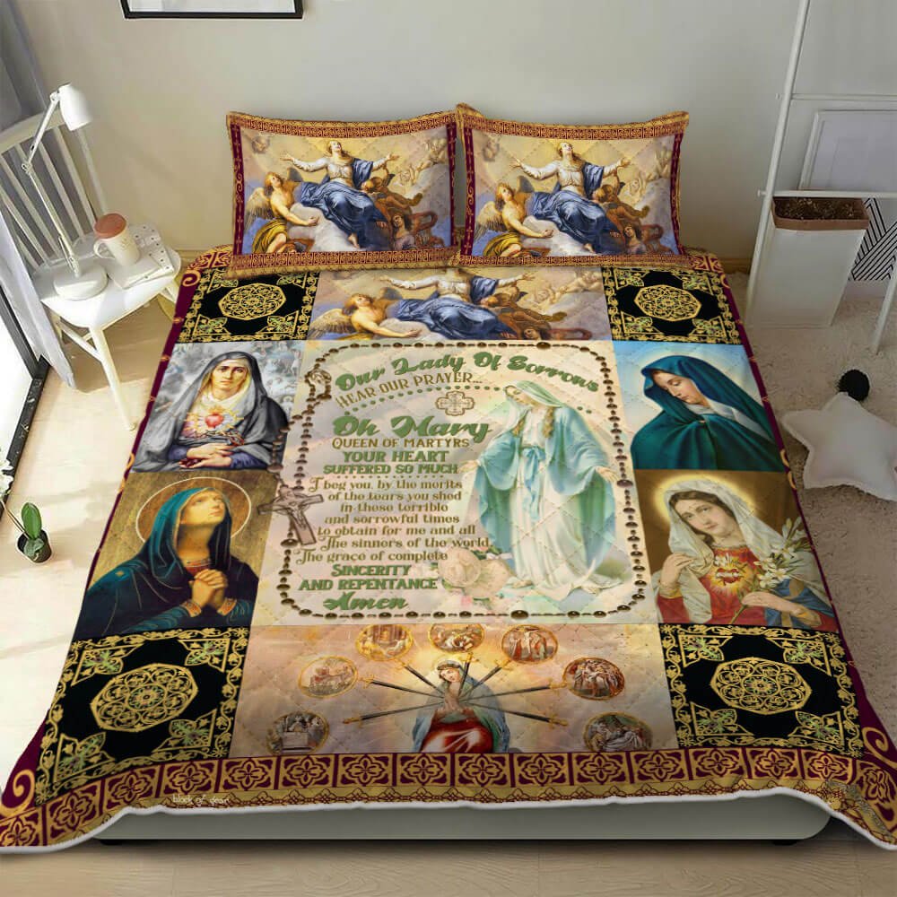 Our Lady Of Sorrows Mother Mary Quilt Bedding Set