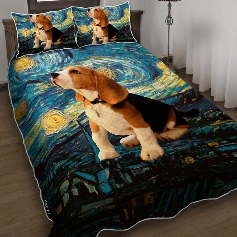 Outstanding Beagle Pup Starry Night Quilt Bedding Set