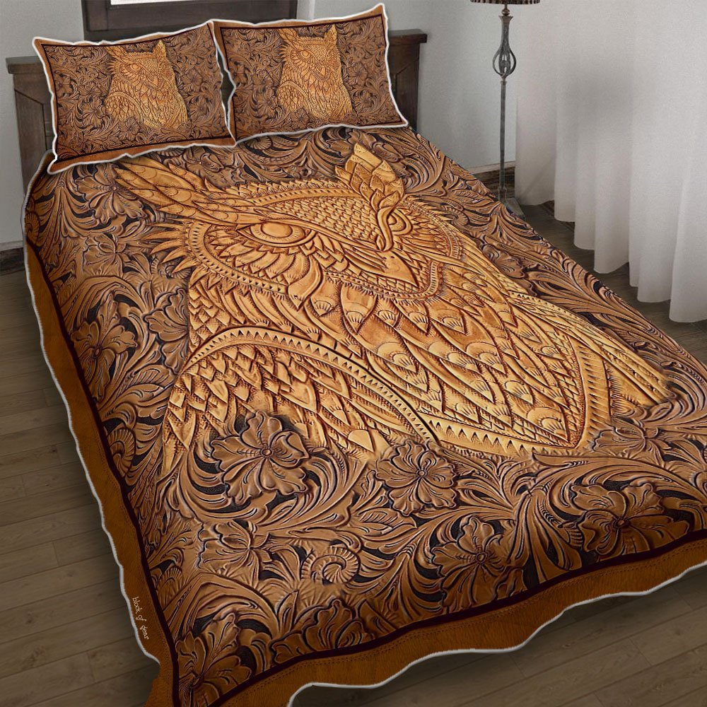 Owl Wood Sculpture Quilt Bedding Set