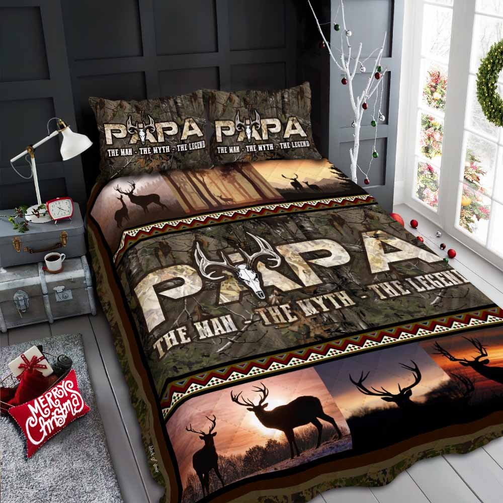 Papa Deer Hunting Quilt Bedding Set