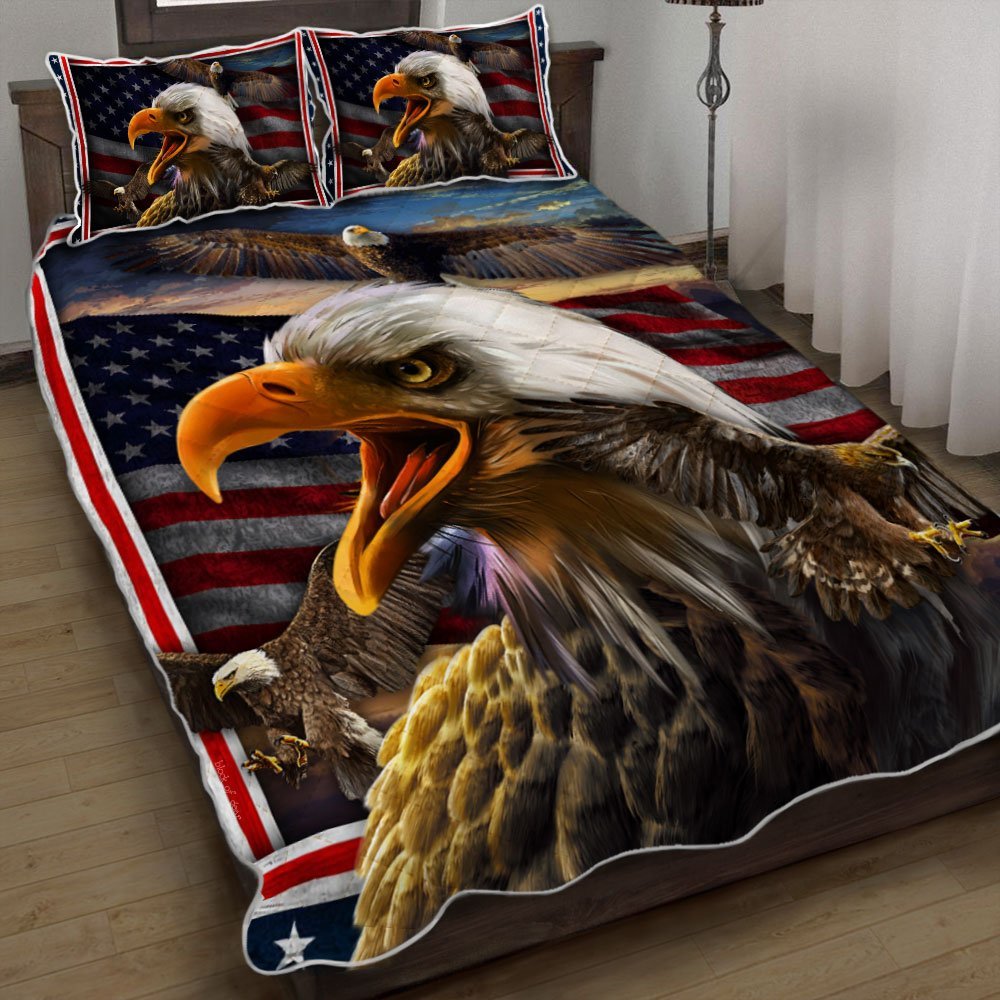 Patriotic Bald Eagle Quilt Bedding Set