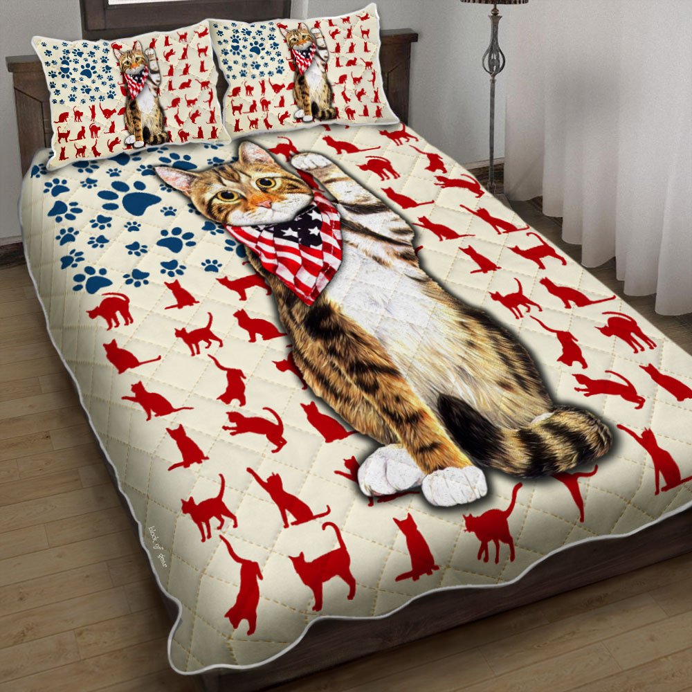 Patriotic Cat 4 Of July Independence Day Quilt Bedding Set