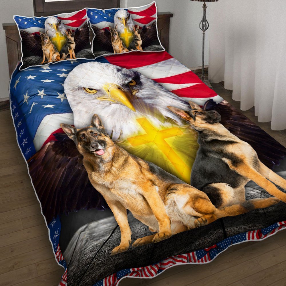 Patriotic Eagle German Shepherd Quilt Bedding Set