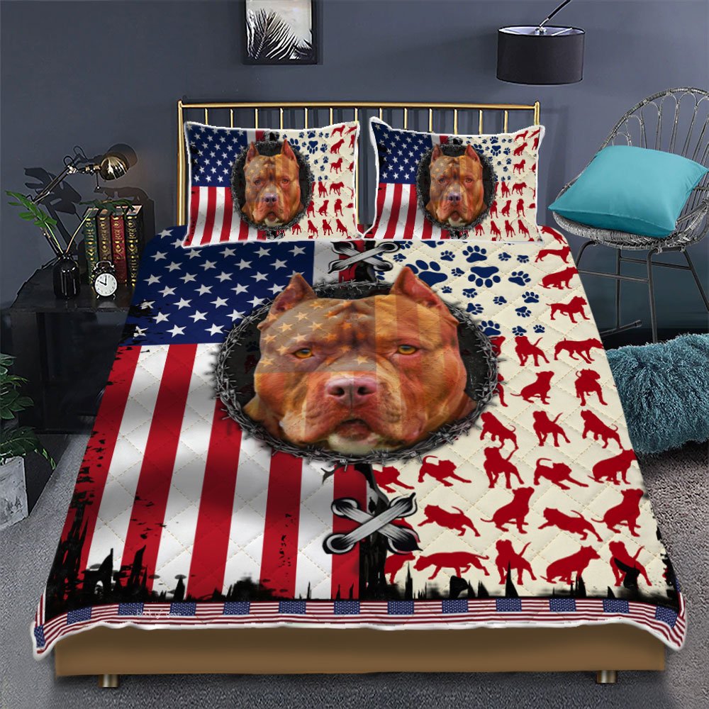 Patriotic Pit Bull Dog Quilt Bedding Set