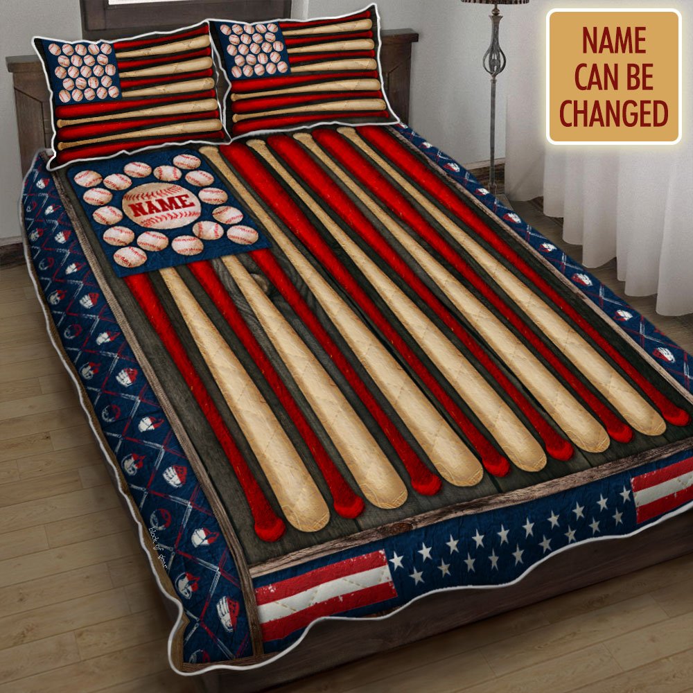 Personalized Name Baseball Quilt Bedding Set Ps1071qsv2ct