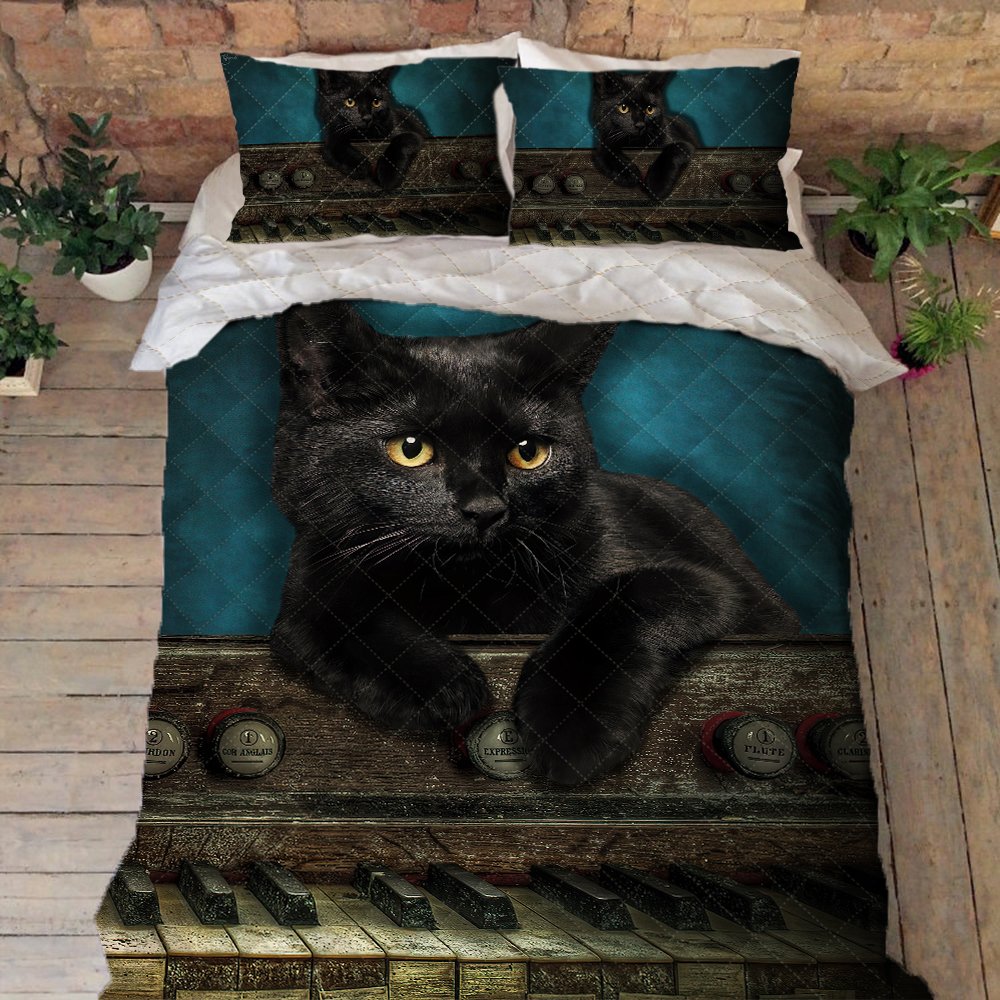 Piano Cat Bedding Black Cat Vintage Piano Quilt Bedding Set Trv1688qs