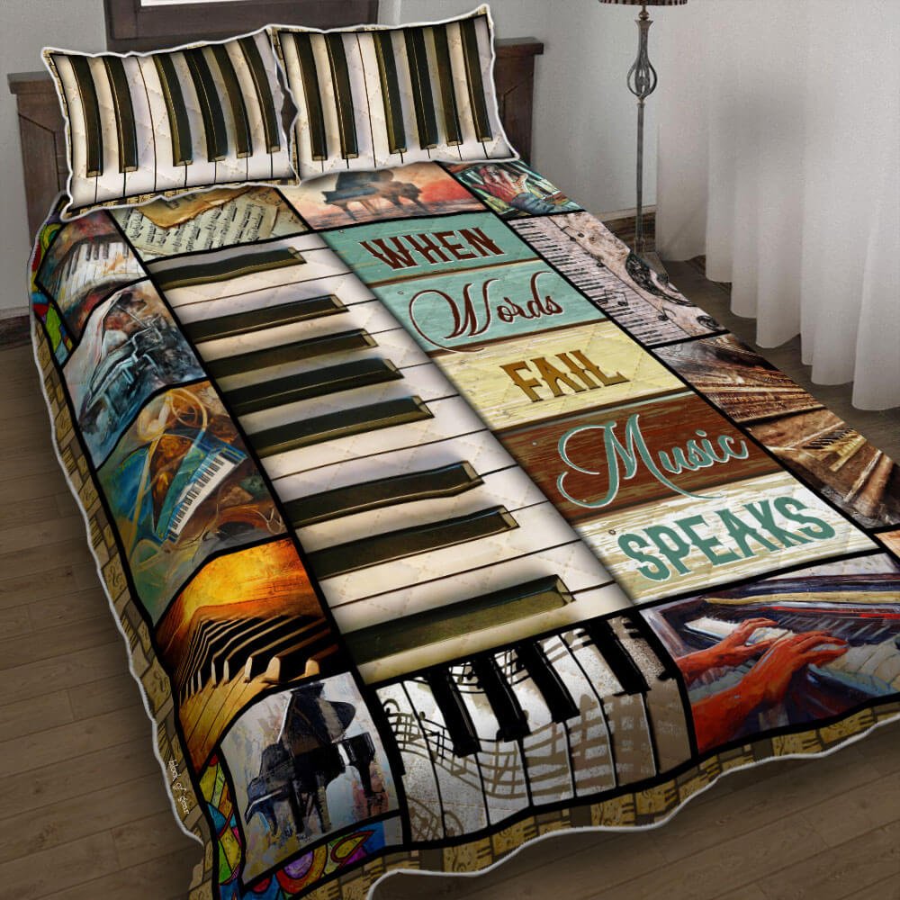 Piano When Words Fail Music Speaks Quilt Bedding Set