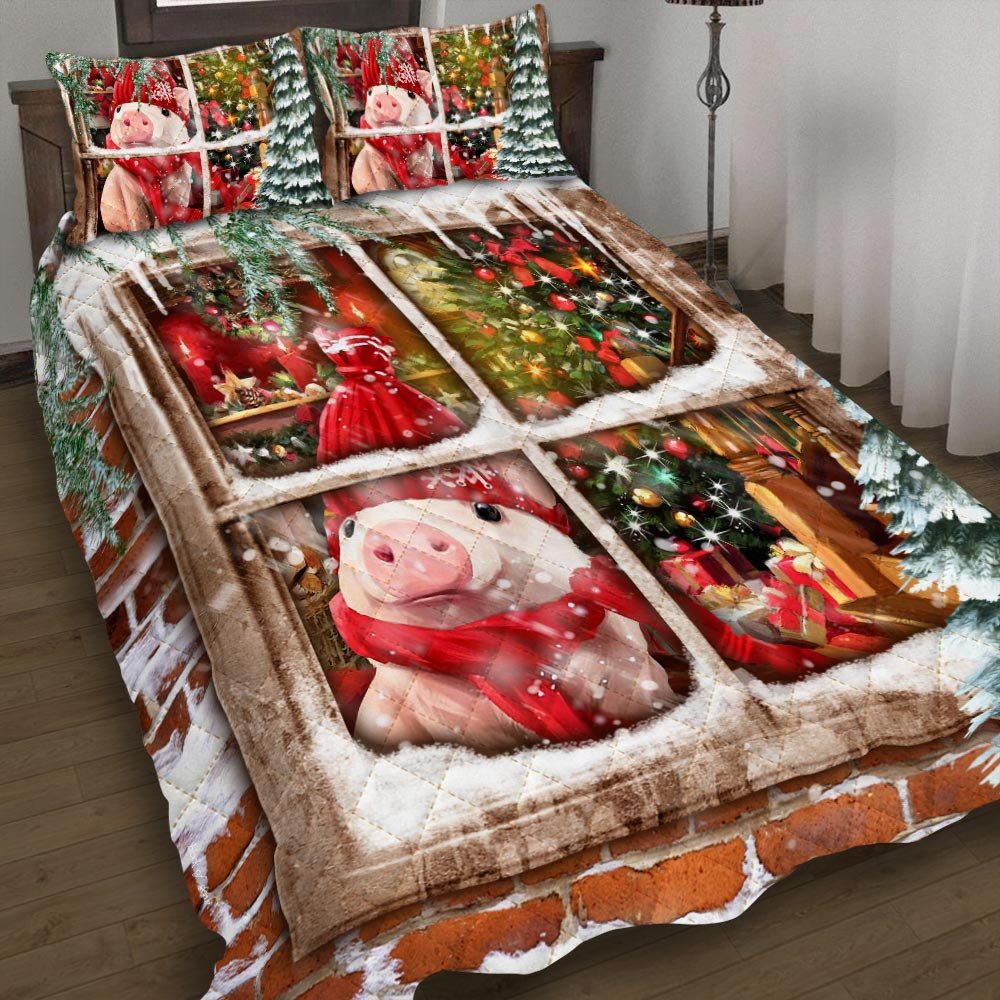 Pig Christmas Quilt Bedding Set