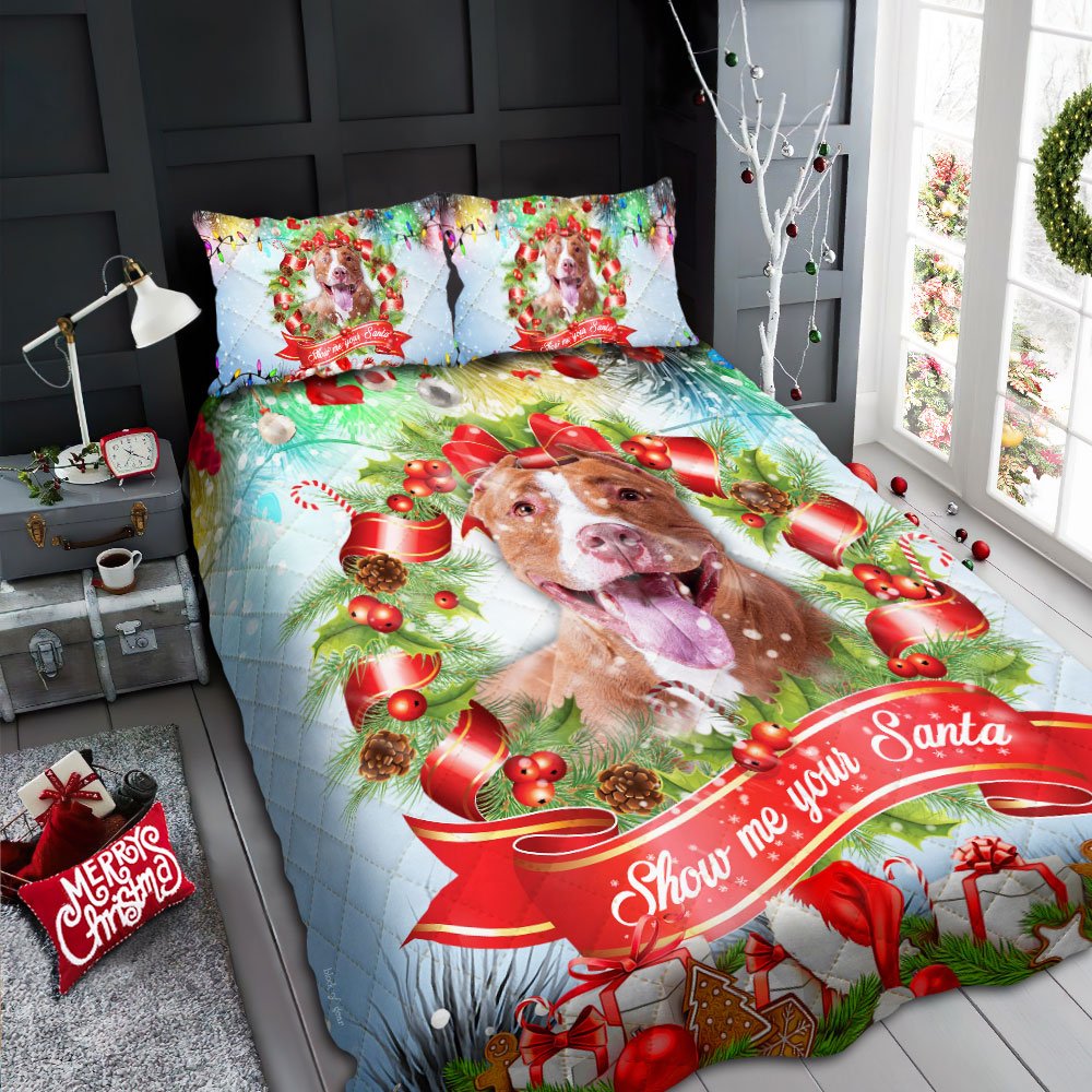 Pitbull Christmas Quilt Bedding Set