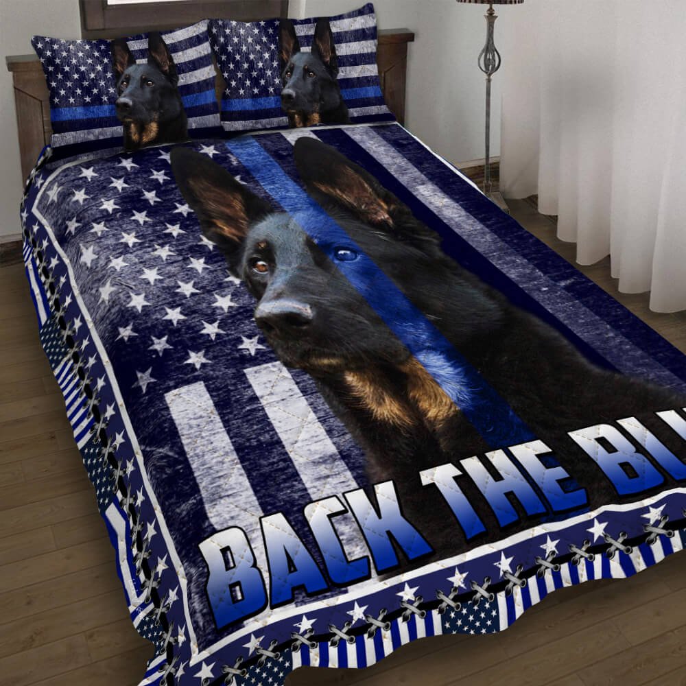 Police Dog K9 German Shepherd Back The Blue America Quilt Bedding Set