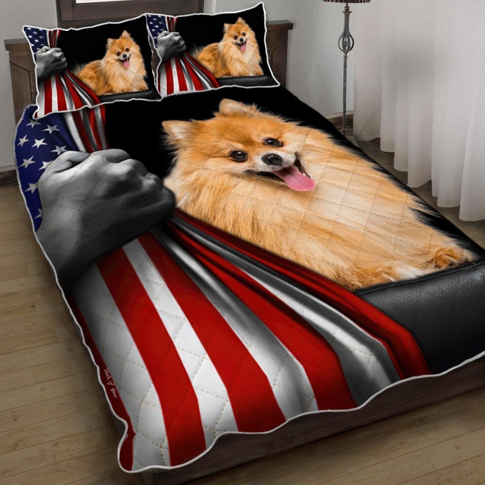 Pomeranian American Us Quilt Bedding Set