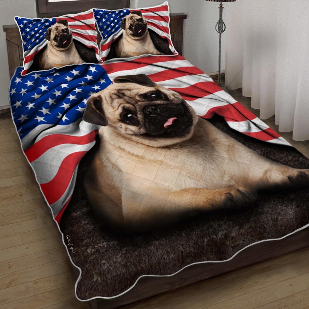 Pug American Patriot Quilt Bedding Set