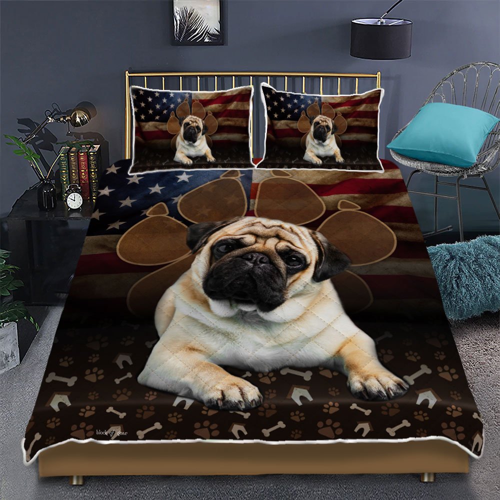 Pug Dog Paw Quilt Bedding Set