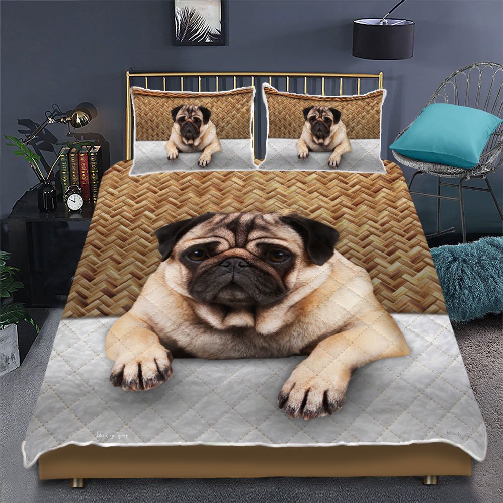 Pug Dog Rattan Quilt Bedding Set