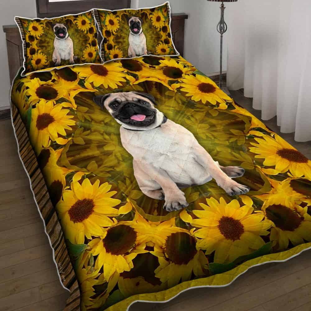 Pug Sunflower Quilt Bedding Set