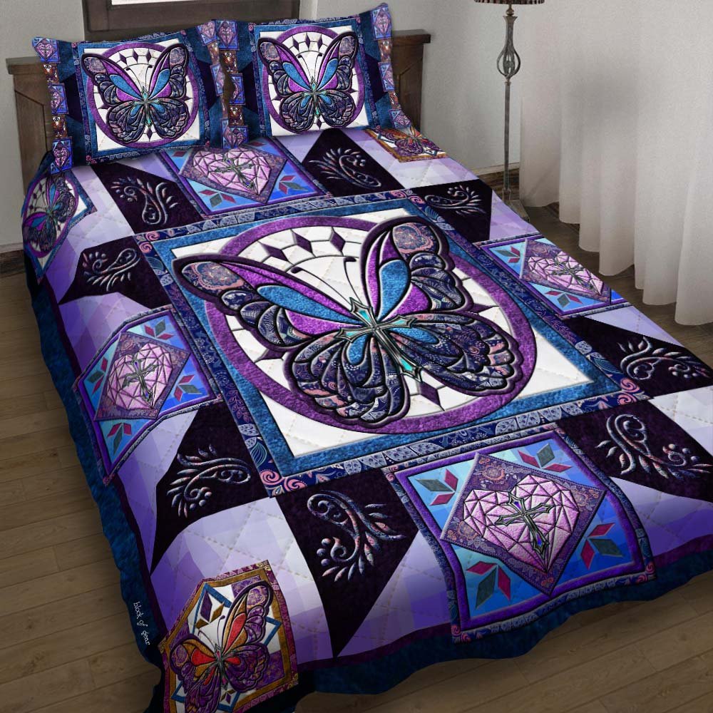 Purple Butterfly Quilt Bedding Set