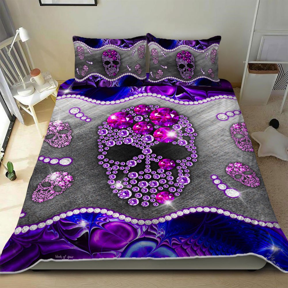 Purple Diamond Skull Quilt Bedding Set