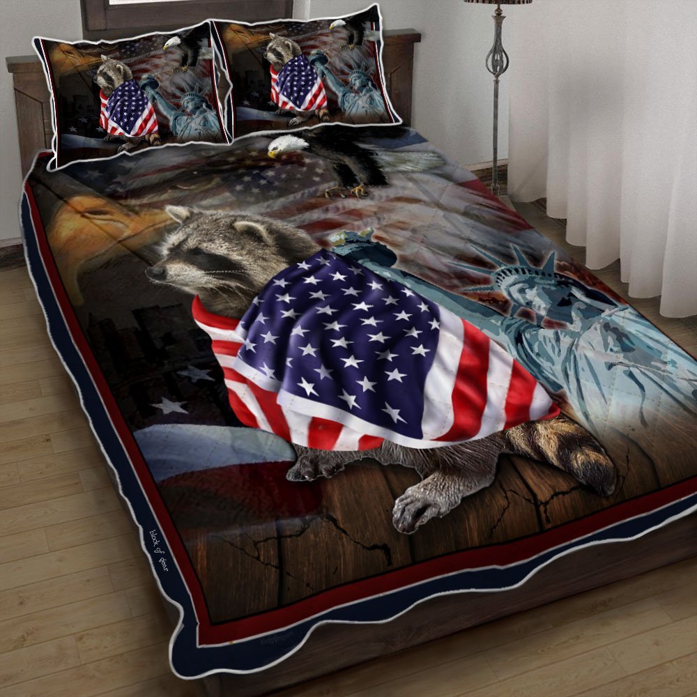 Raccoon American Patriot Quilt Bedding Set