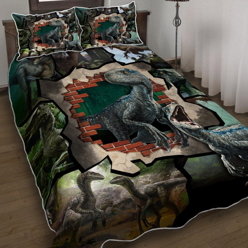 Raptor Dinosaur Quilt Bedding Set