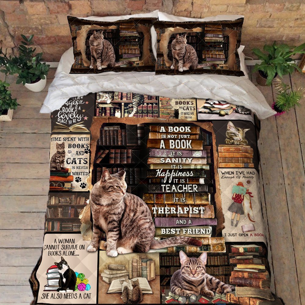 Reading Quilt Bedding Set Time Spent With Cats And Books Bnl299qs