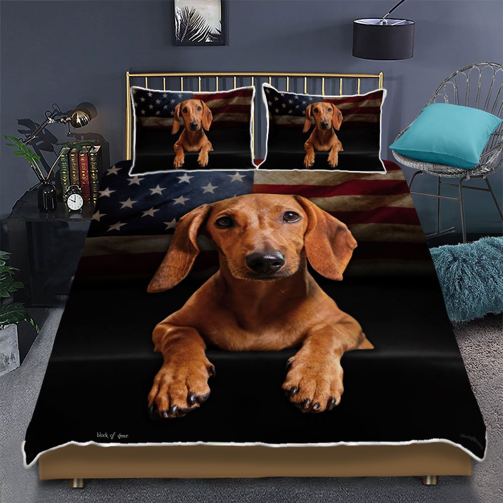 Red Dachshund Quilt Bedding Set