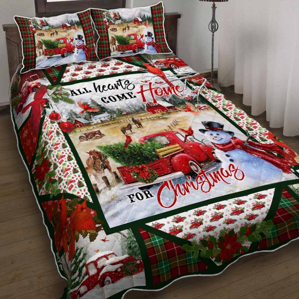 Red Truck All Hearts Come Home For Christmas Quilt Bedding Set