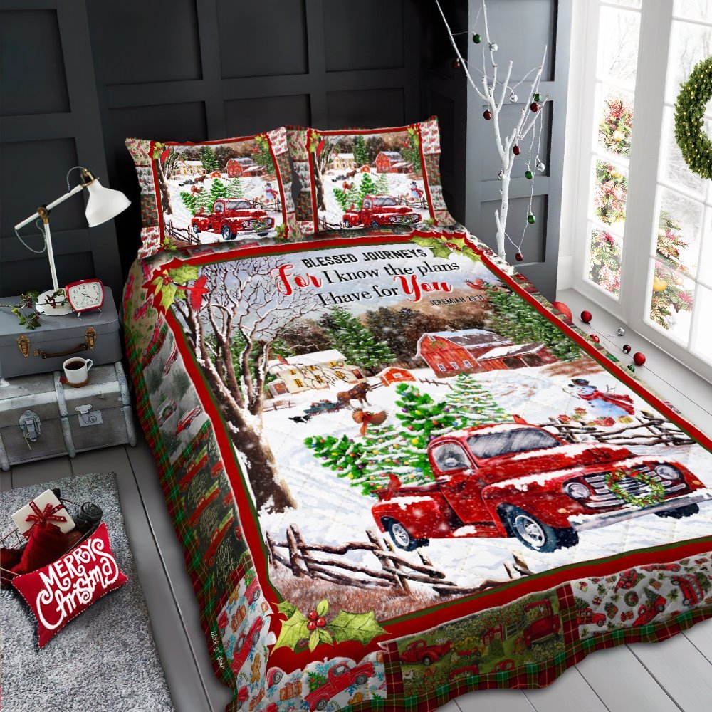 Red Truck Blessed Journeys Christmas Quilt Bet Set