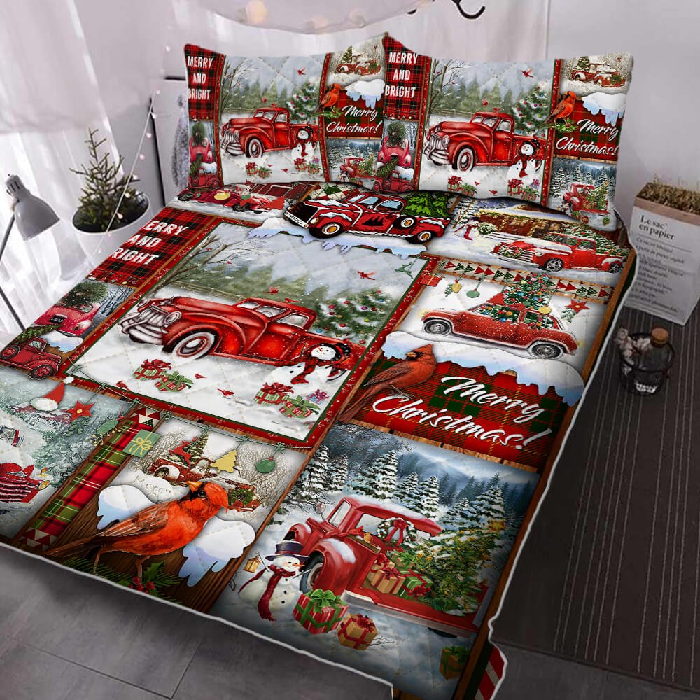 Red Truck Christmas Quilt Bedding Set Pn44qsn